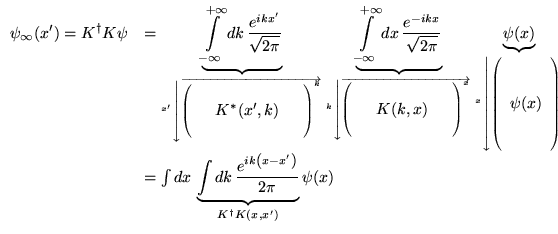% latex2html id marker 16411
$ \begin{array}{ll}
\displaystyle \psi _{\infty }(x...
...x-x'\right) }}{2\pi }}}_{K^{\dagger }K\left( x,x'\right) }\psi (x)
\end{array} $