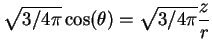 $\displaystyle \sqrt{3/4\pi }\cos (\theta )=\sqrt{3/4\pi }\frac{z}{r}$